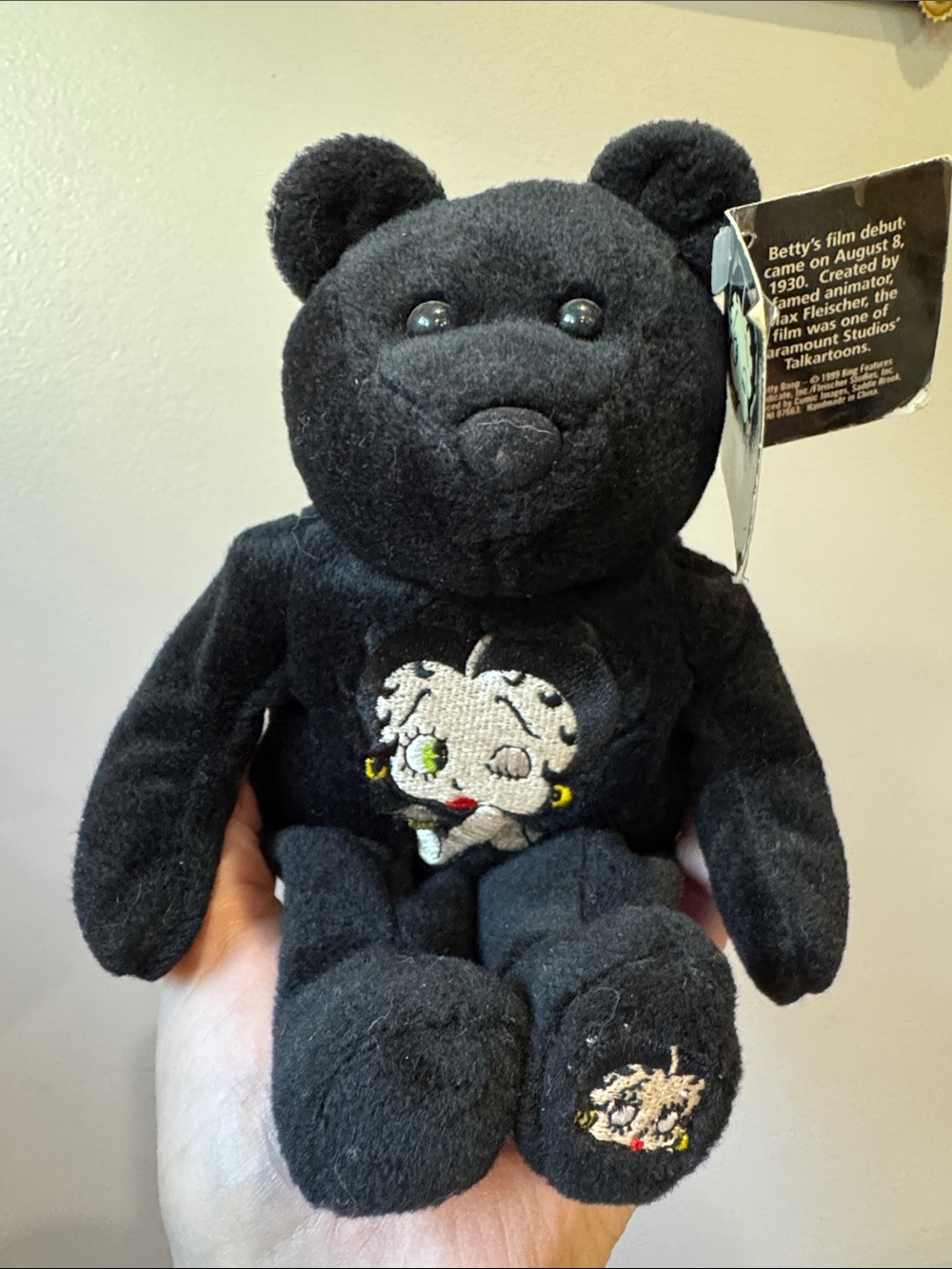 Betty Boop vintage Black Plush Bear with Embroidered Character Accents